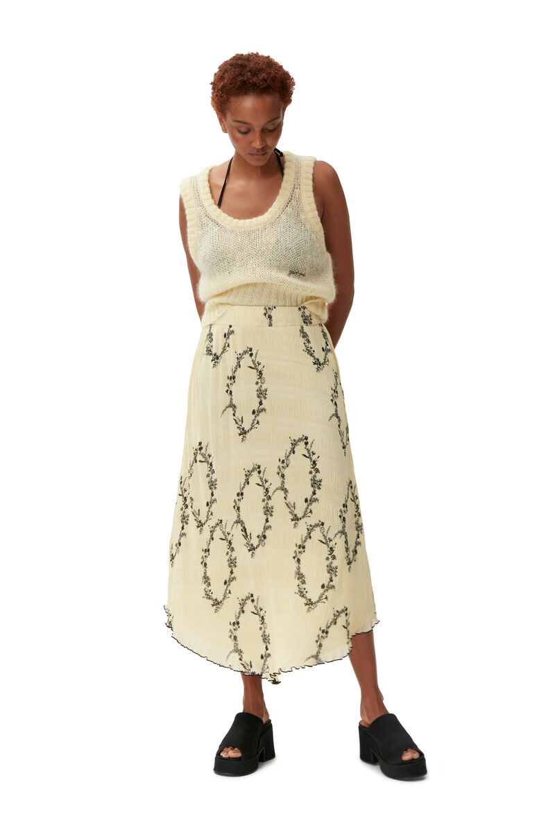 Georgette Midi Skirt, Recycled Polyester, in colour Floral Shadow Flan - 3 - GANNI