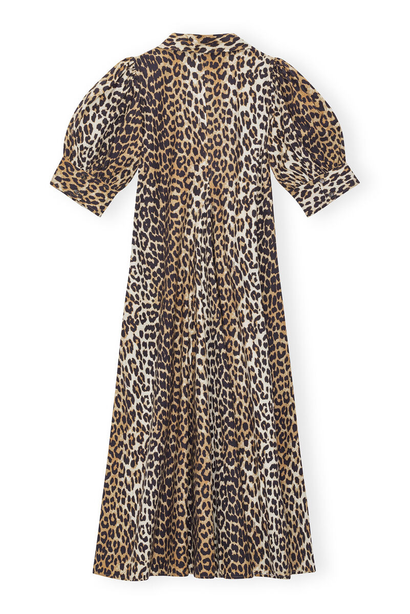 Leopard Cotton Poplin V-neck Maxi Dress, Cotton, in colour Leopard - 2 - GANNI