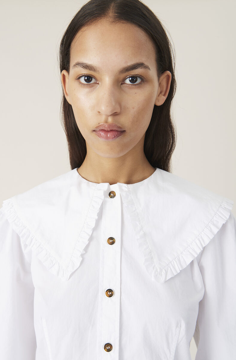 Cotton Poplin Shirt, Cotton, in colour Bright White - 4 - GANNI