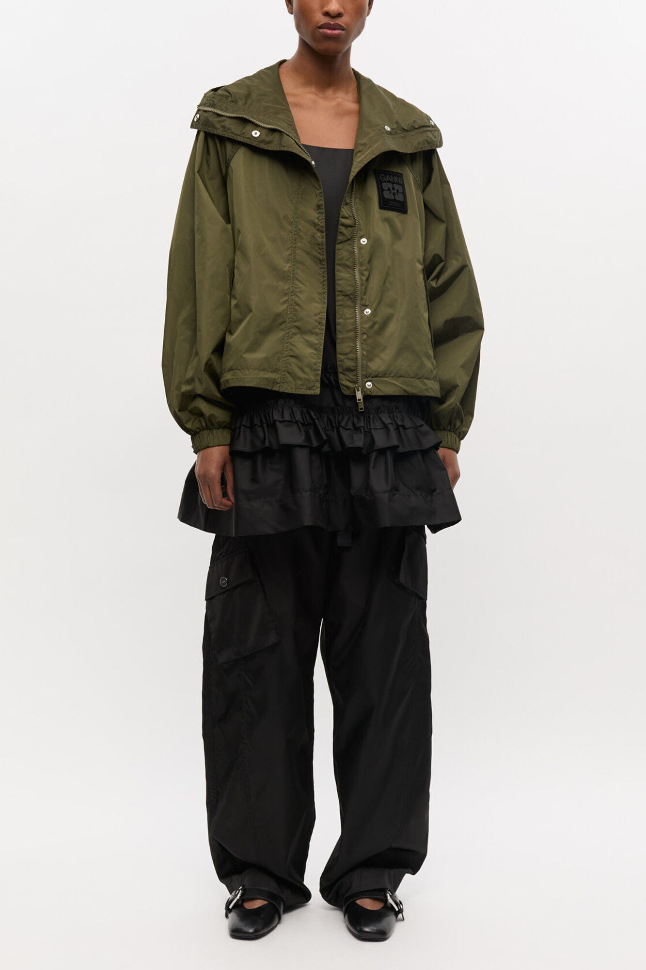 Green Nylon Jacket, Recycled Nylon, in colour Kalamata - 2 - GANNI