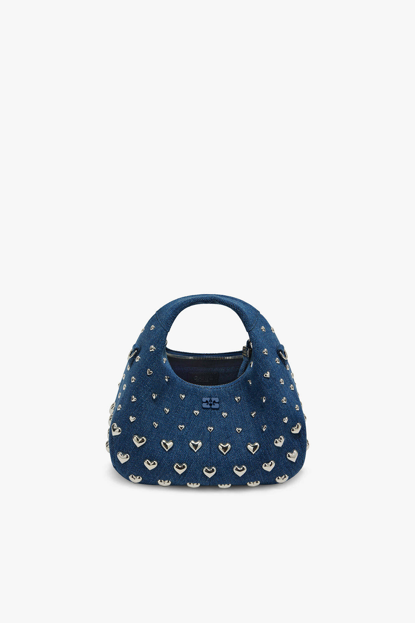 Denim Stud Mini Hobo Bag, Recycled Cotton, in colour Navy Peony - 3 - GANNI