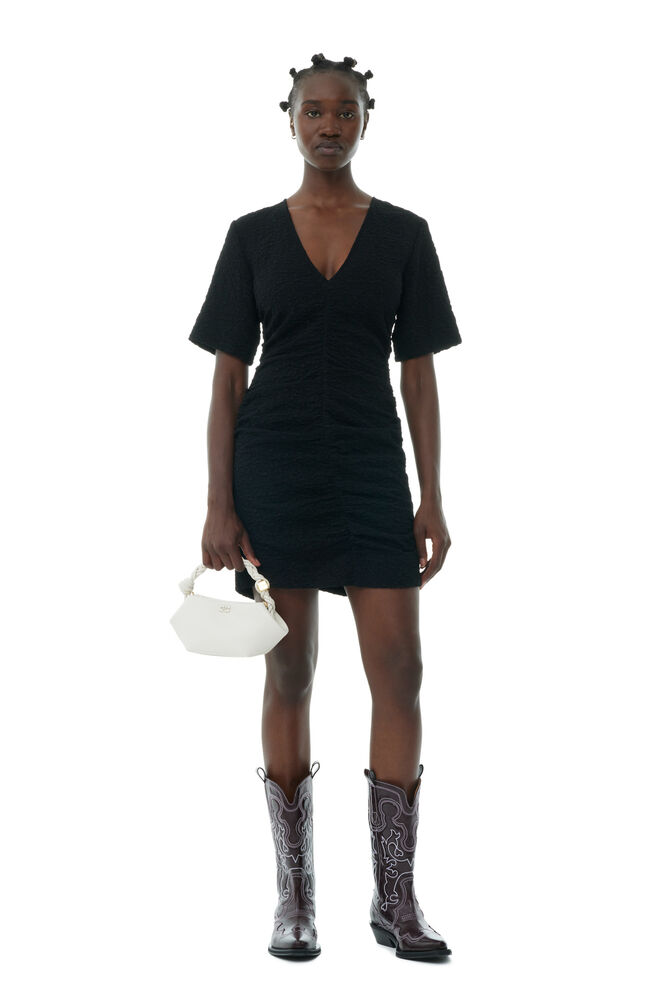 GANNI Black Textured Suiting Mini Dress