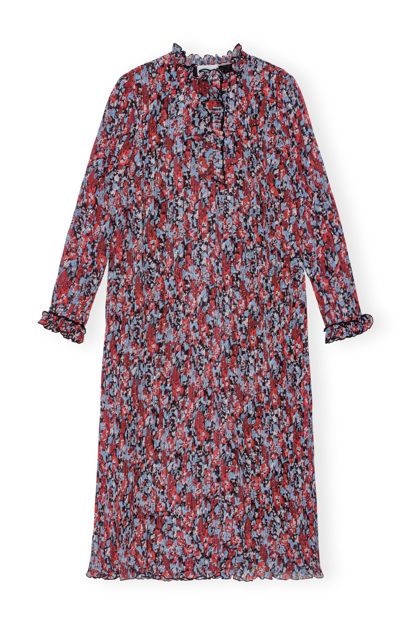 Red Pleated Georgette Midi Dress, Recycled Polyester, in colour High Risk Red - 1 - GANNI