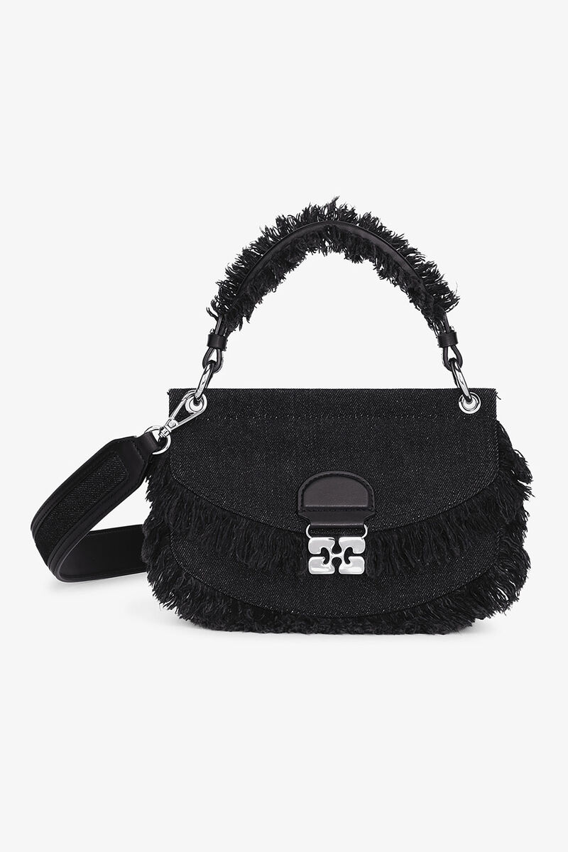 Sac Apo-G mini avec poignée supérieure en denim noir, Recycled Cotton, in colour Black - 1 - GANNI