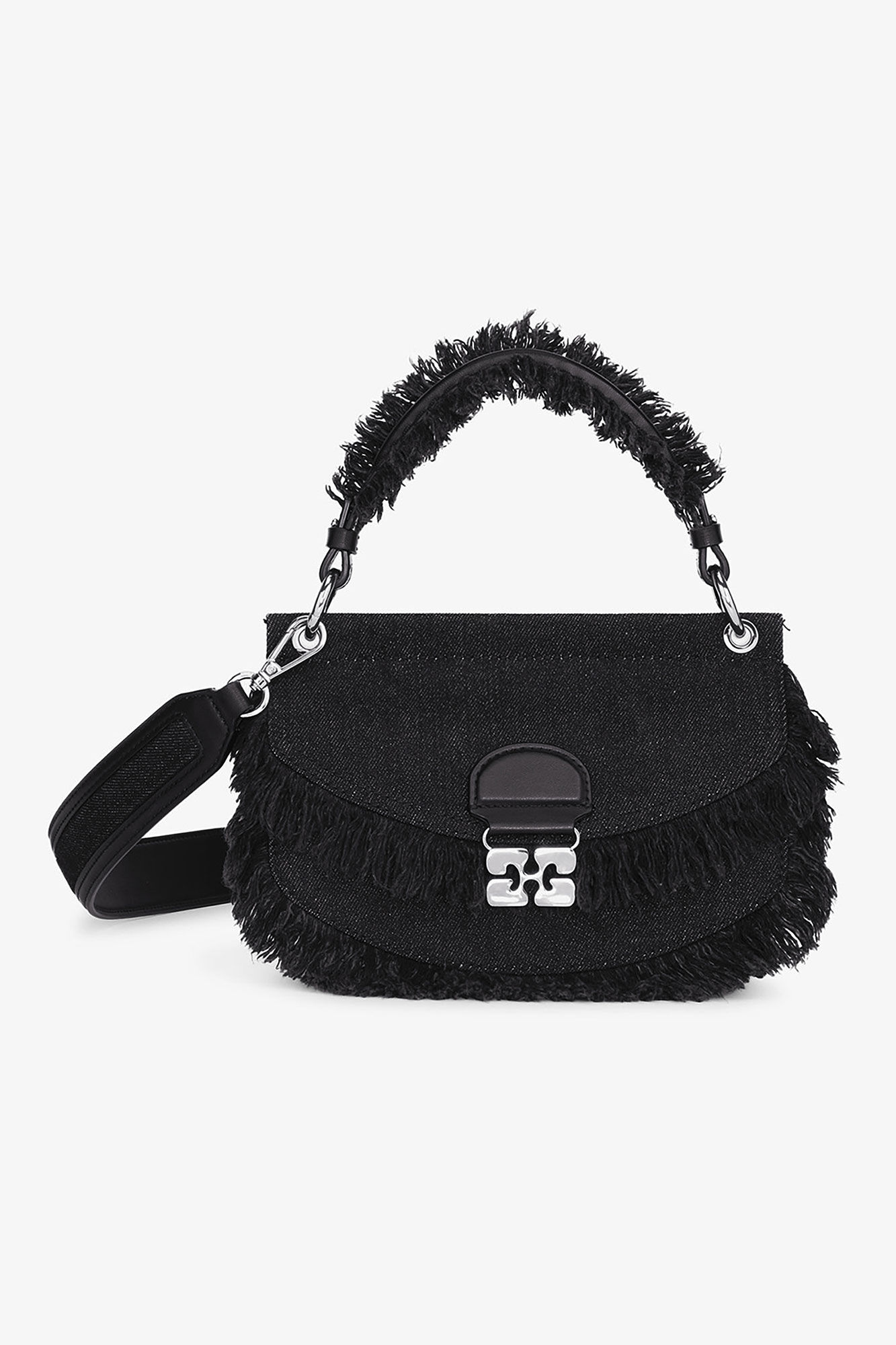 Black Denim Mini Top Handle Apo-G Bag, Recycled Cotton, in colour Black - 1 - GANNI
