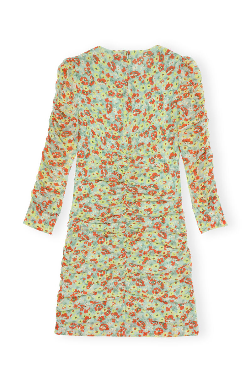 Printed Mesh Mini Dress, Recycled Nylon, in colour Meadow Celadon Green - 2 - GANNI