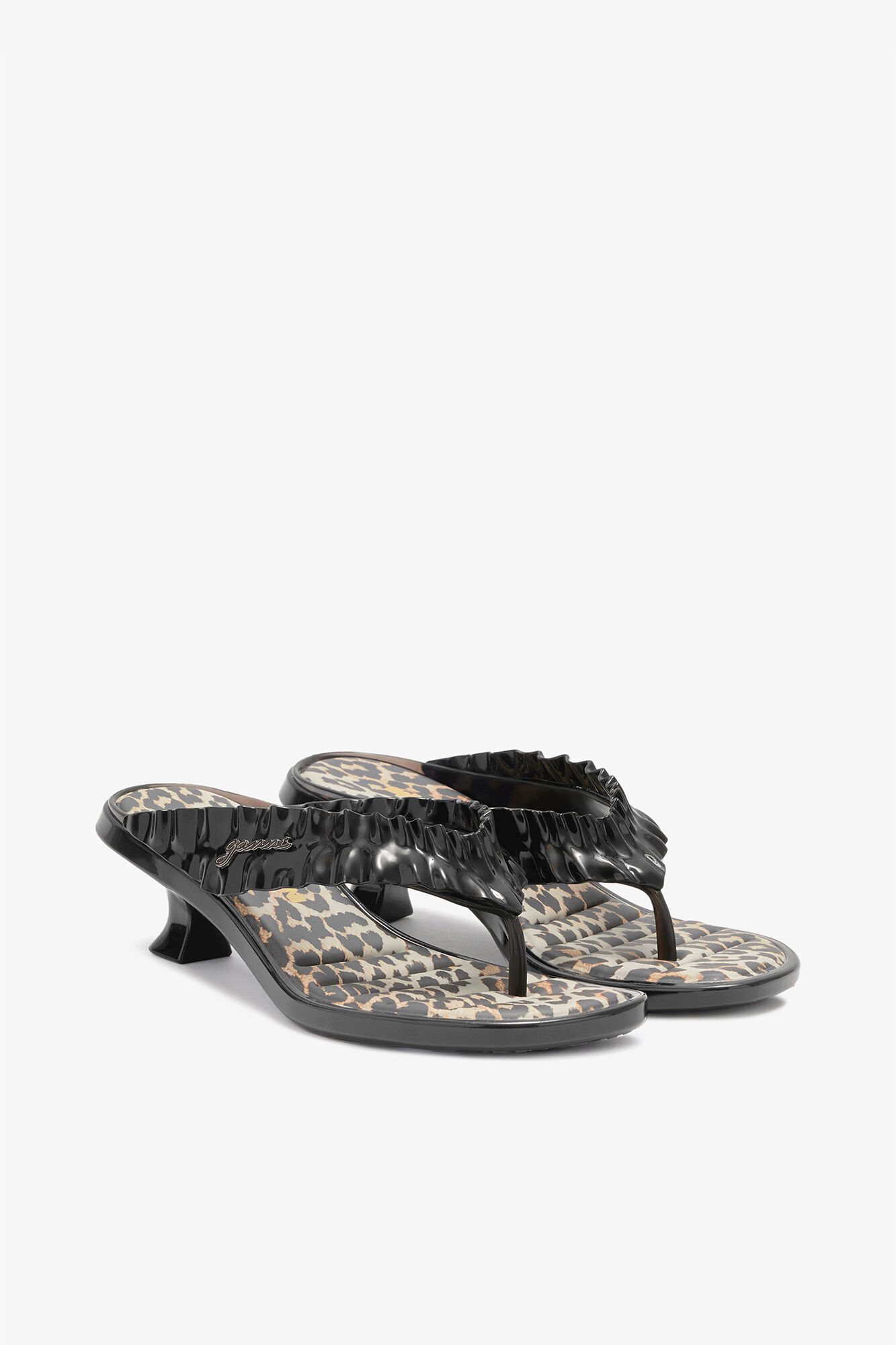 GANNI ヒョウ柄ミュール 39 Melissa Thong Kitten Heel in Leopard | GANNI US