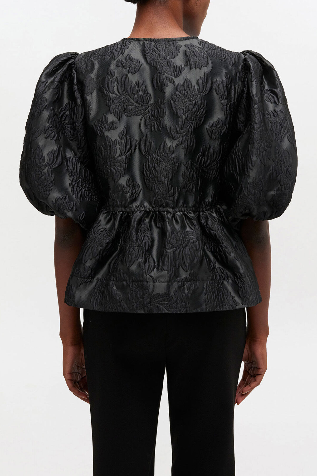 Satin Peplum Tie Blouse, Recycled Polyester, in colour Black - 3 - GANNI
