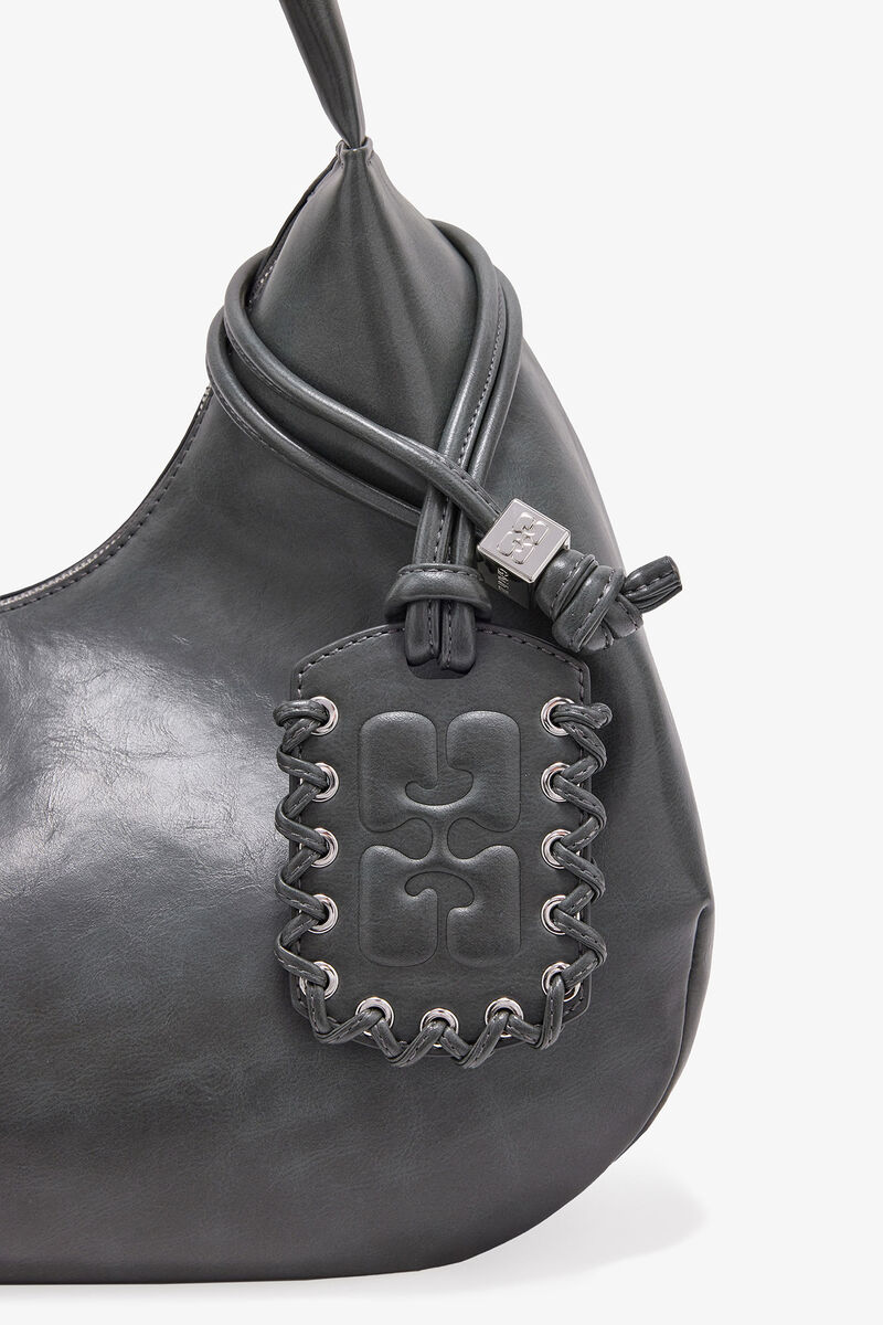 Sac Hobo moyen gris acier, Recycled Leather, in colour Steal Grey - 3 - GANNI