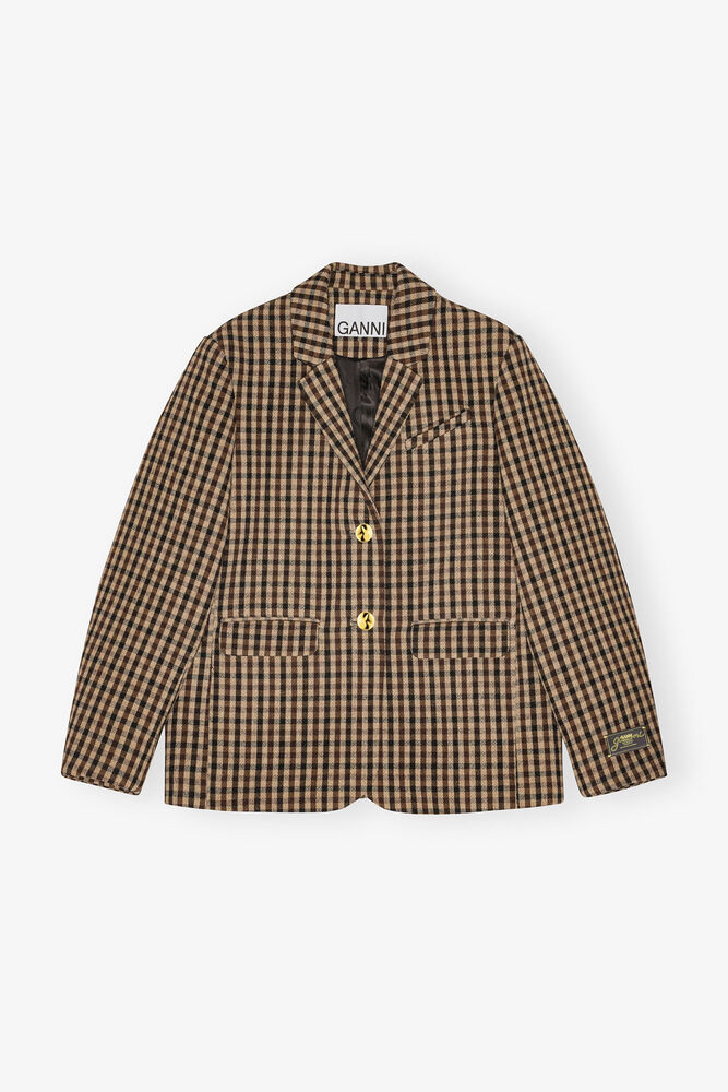Check Wool Blazer, Chicory Coffee