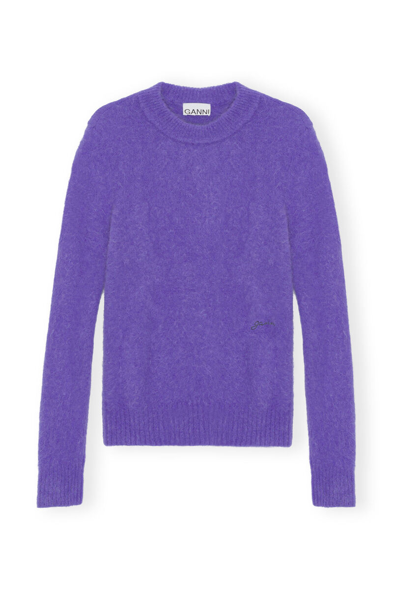 Purple Brushed Alpaca O-Neck Sweater, Alpaca, in colour Simply Purple - 1 - GANNI