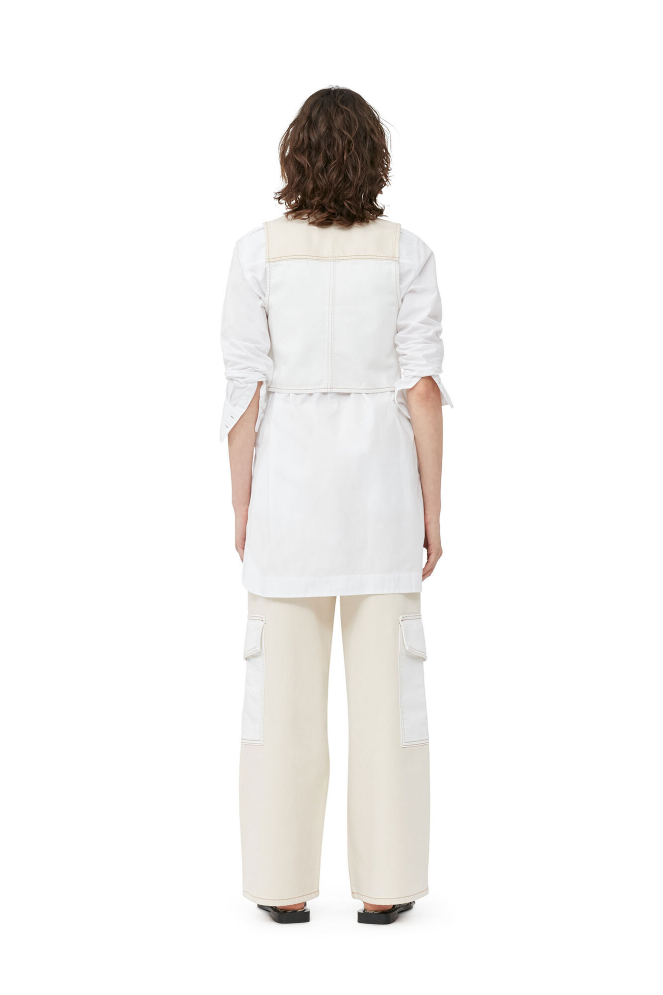 Ecru-weiße Denim-Weste, Cotton, in colour Egret - 3 - GANNI