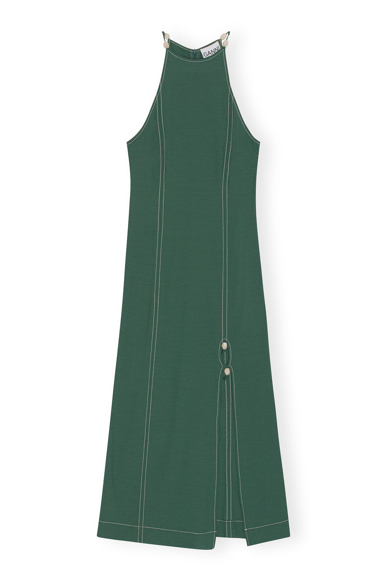 Drapey Melange Maxi Dress, Elastane, in colour Trekking Green - 1 - GANNI