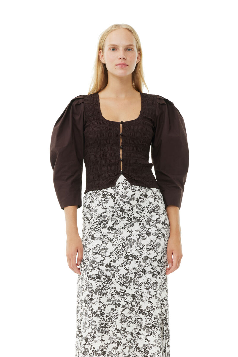 Floral Viscose Twill Long Skirt, Ecovero Viscose, in colour Egret - 2 - GANNI