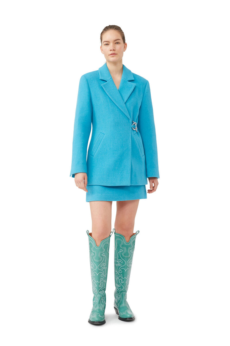Twill Wool Suiting Mini Skirt, Polyamide, in colour Blue Curacao - 5 - GANNI