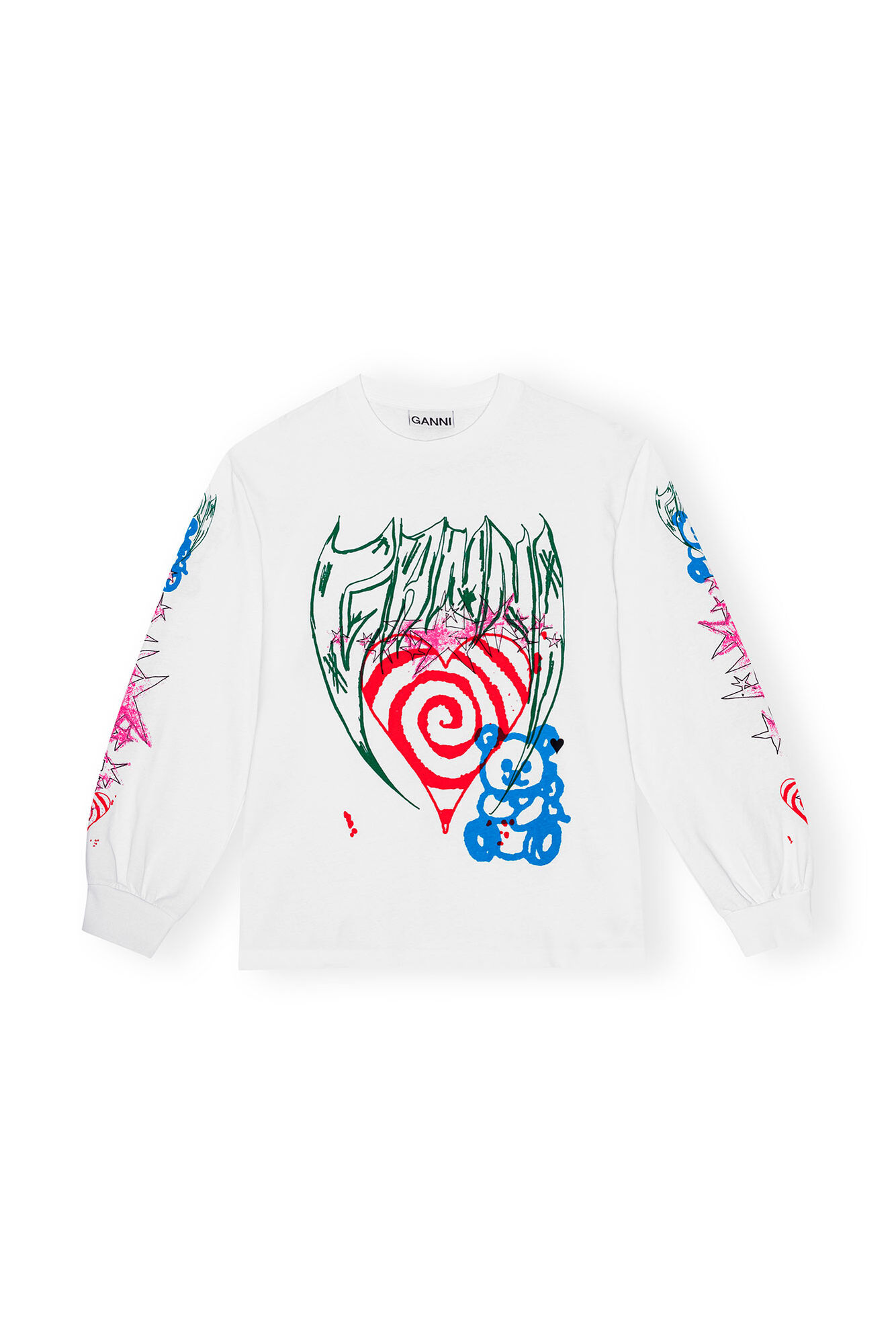 Future Heavy Jersey Long Sleeve T-shirt, Organic Cotton, in colour Bright White - 1 - GANNI