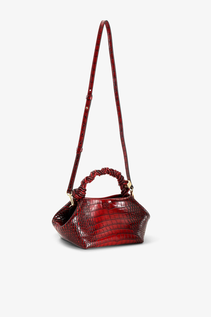 Burgundy Croco Small Bou Bag, Recycled Leather, in colour Burgundy - 3 - GANNI