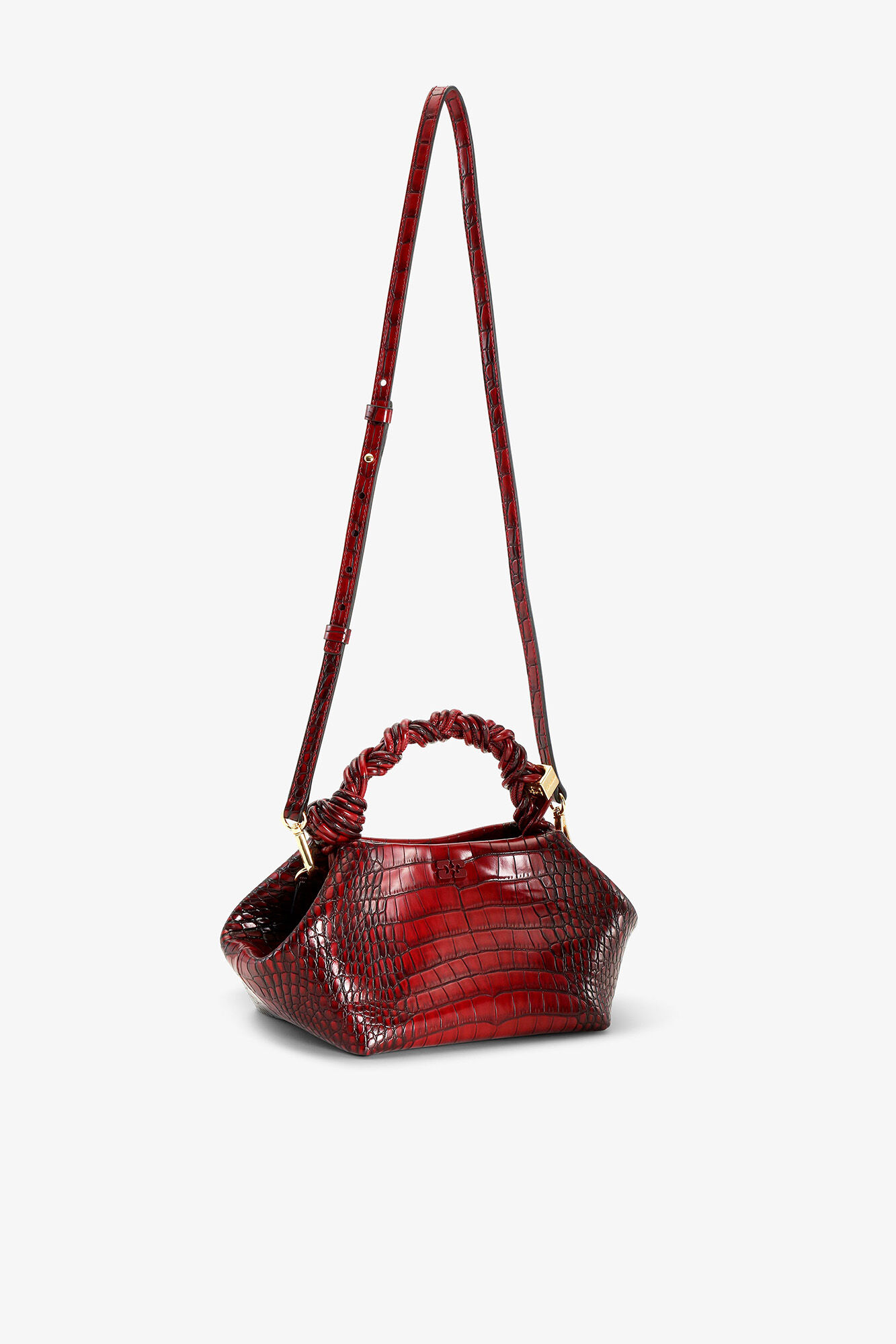 Burgundy Croco Small Bou Bag, Recycled Leather, in colour Burgundy - 3 - GANNI