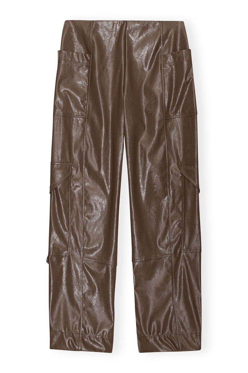 Brown Patent Pants, Polyurethane, in colour Teak - 2 - GANNI