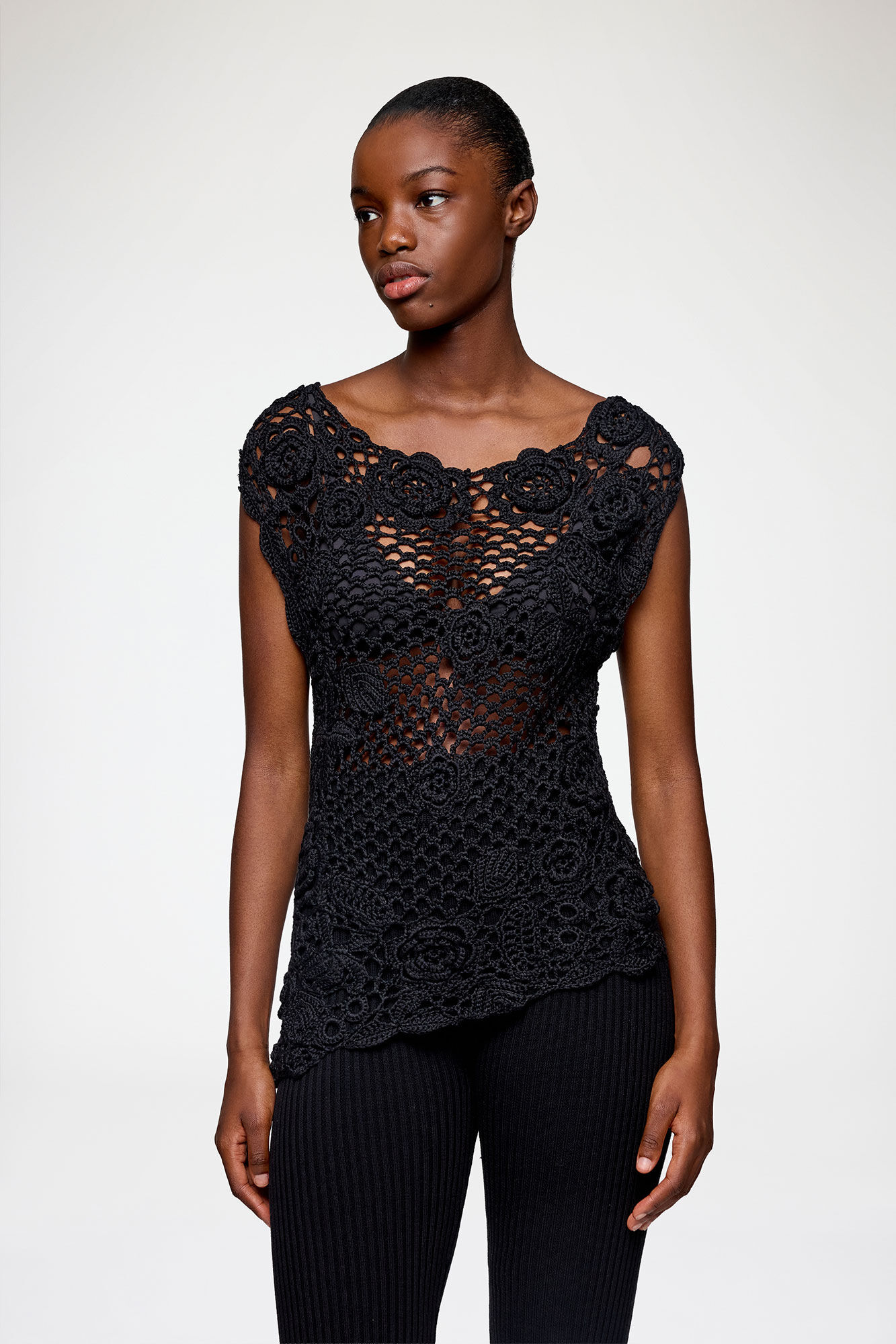 Knit Top in Cotton Crochet, Organic Cotton, in colour Black - 2 - GANNI