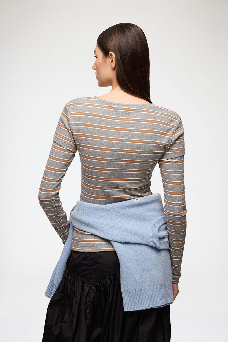 Long-sleeve Top in Stripe, Organic Cotton, in colour Paloma - 3 - GANNI