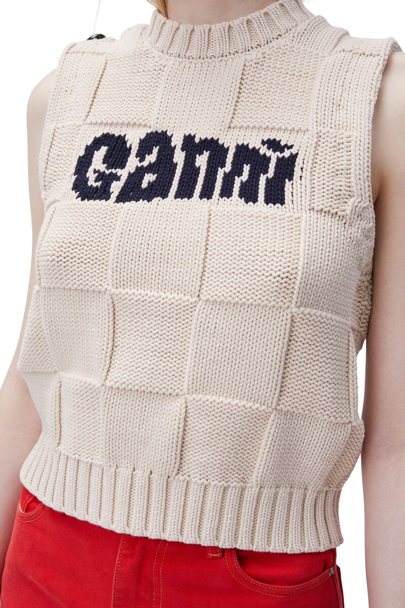 Cotton Logo Vest, Cotton, in colour Egret - 3 - GANNI