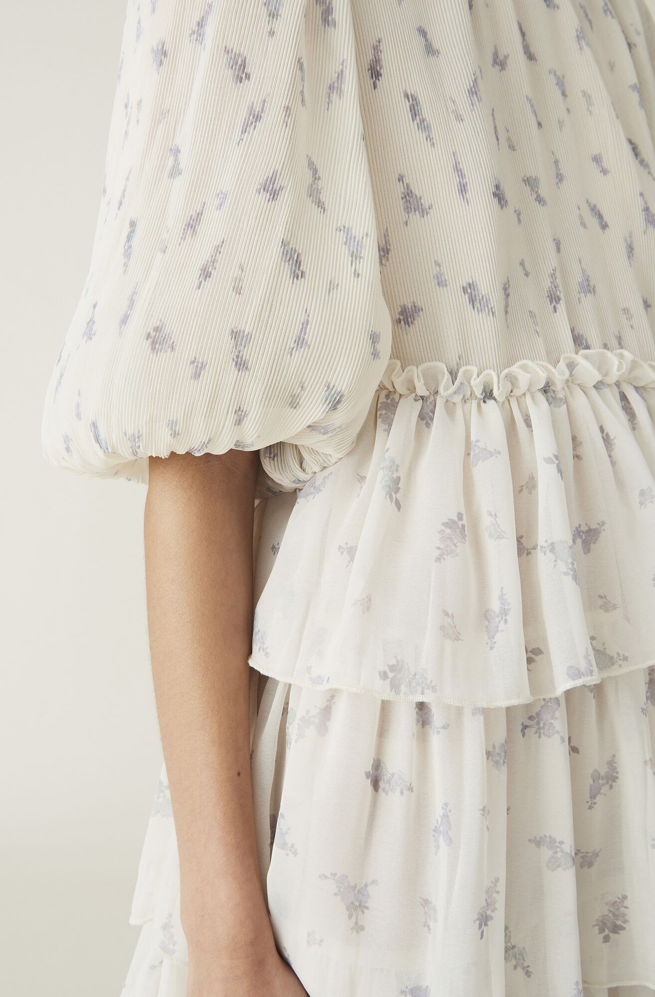 Pleated Georgette Mini Dress, Georgette, in colour Egret - 3 - GANNI