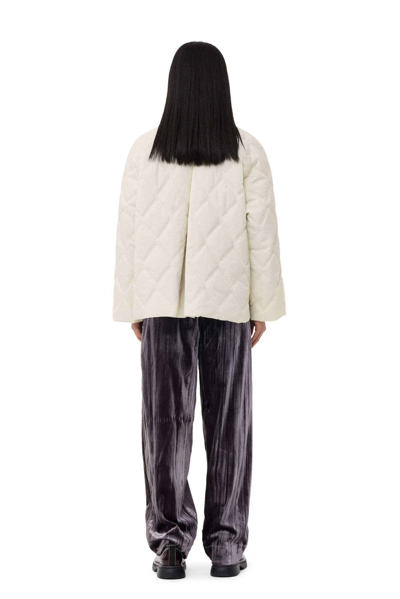 White Ripstop Quilt Jacket, Recycled Polyester, in colour Egret - 4 - GANNI