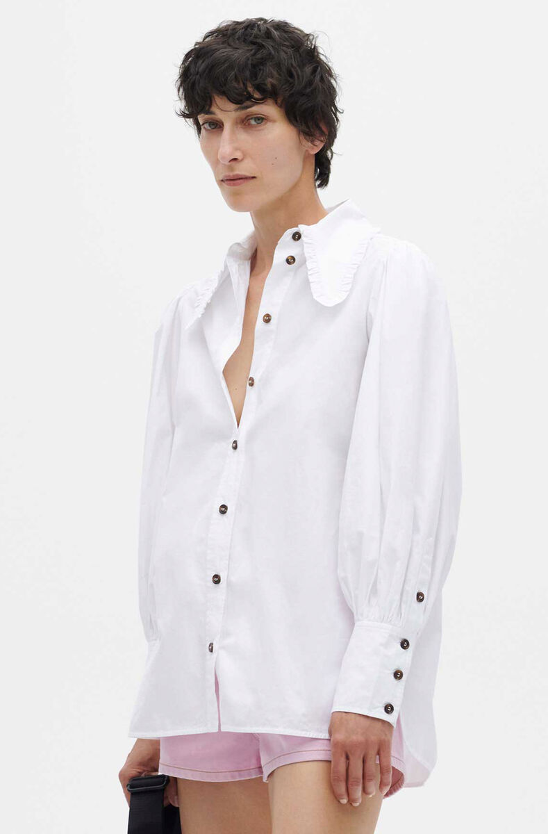 Balloon Sleeve Shirt, Cotton, in colour Bright White - 1 - GANNI
