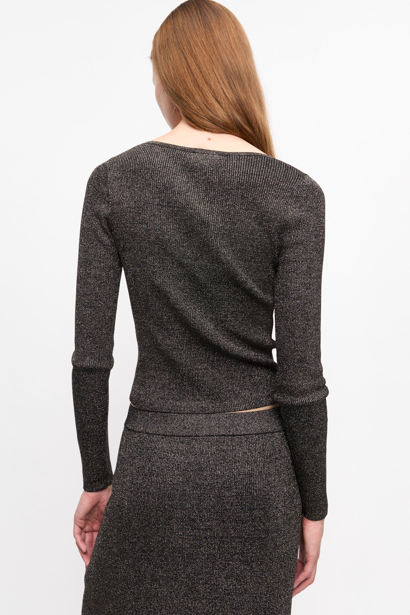 Black and Gold Sparkle Tie String Cardigan, Elastane, in colour Multicolour - 2 - GANNI