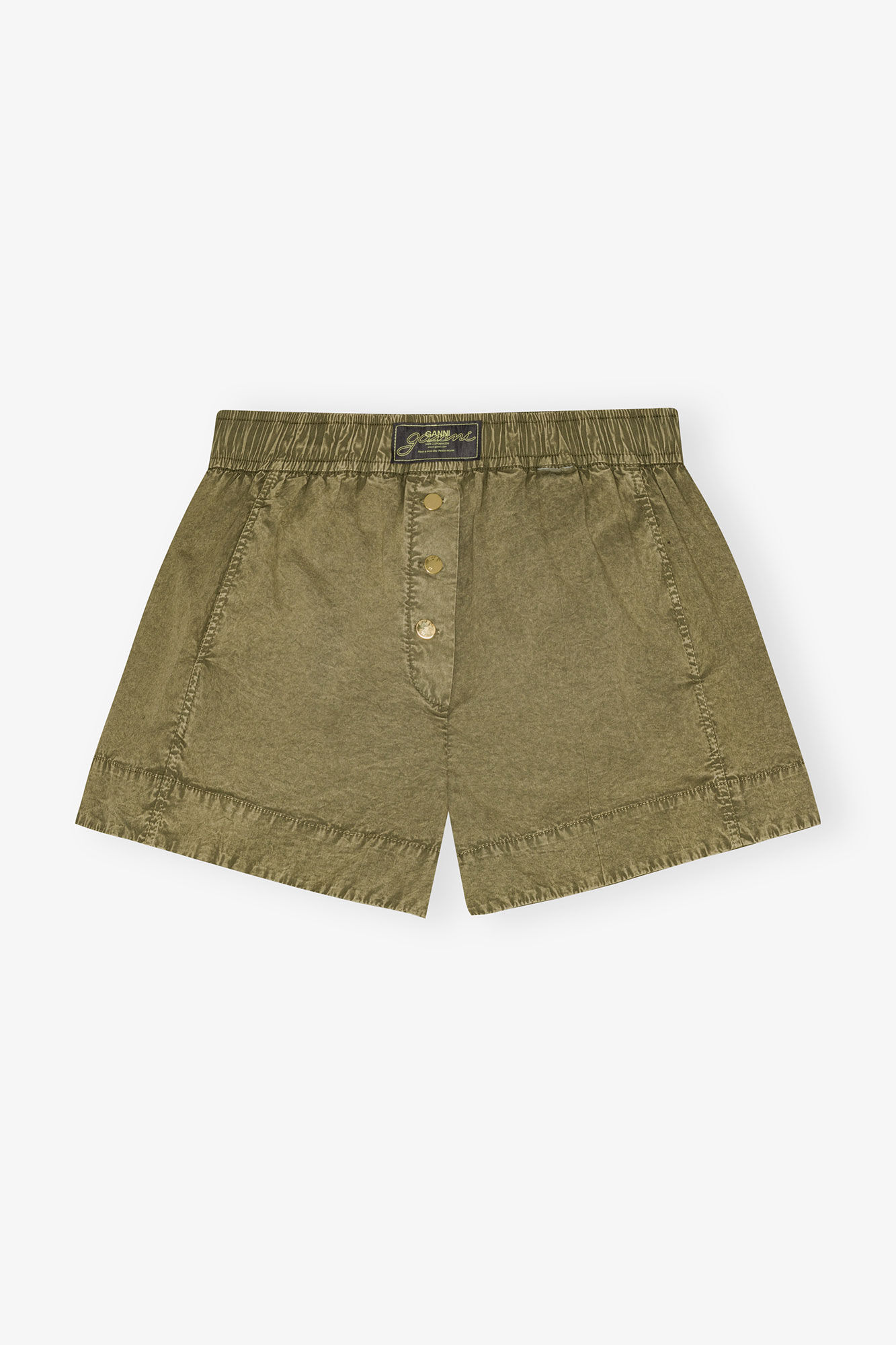 Grüne Shorts aus gewaschener Baumwolle, Elastane, in colour Boa - 1 - GANNI