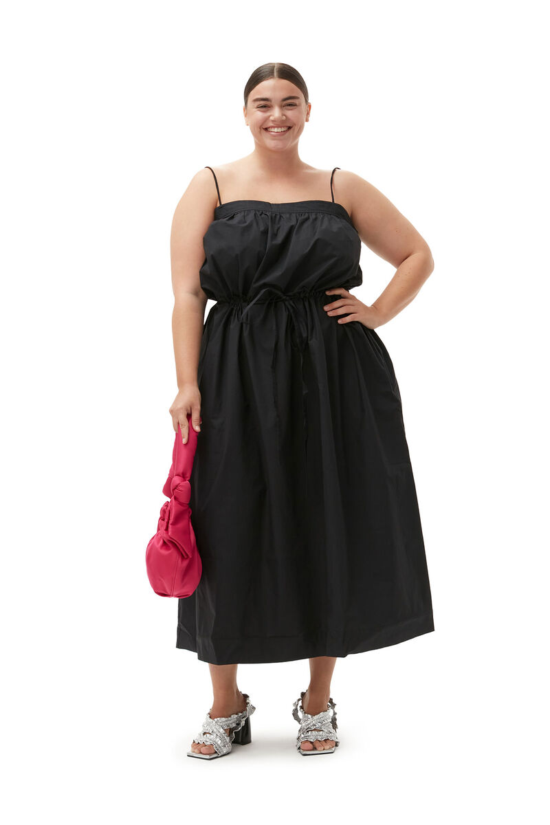 Cotton Poplin Maxi Strap Dress, Cotton, in colour Black - 6 - GANNI