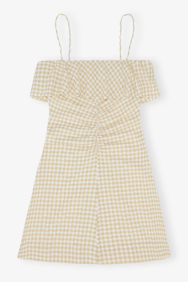 Stretch Seersucker Strap Mini Dress, Recycled Polyester, in colour Pale Khaki - 1 - GANNI