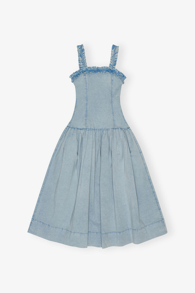 Blue Washed Stretch Cotton Corset Dress, Cotton, in colour Soft Chambray - 1 - GANNI