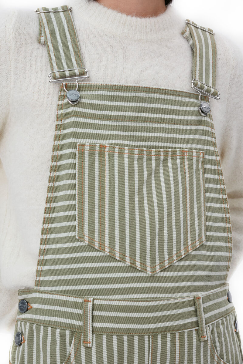 Stripe Denim Overalls, Cotton, in colour Stripe Loden Green - 5 - GANNI