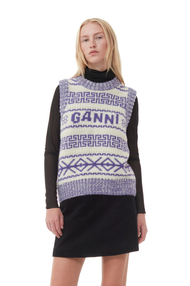 Purple Lambswool O-neck Vest , Organic Wool, in colour Simply Purple - 1 - GANNI