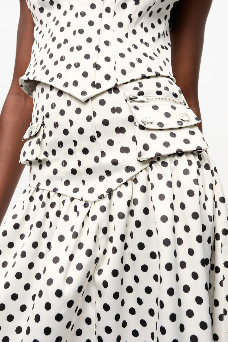 Polka-dot Double Satin Long Pocket Skirt, Recycled Polyester, in colour Egret - 4 - GANNI