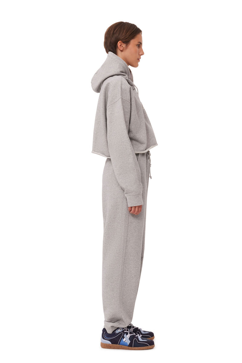 Grey Oversized Isoli Cropped Hoodie, Cotton, in colour Paloma Melange - 3 - GANNI
