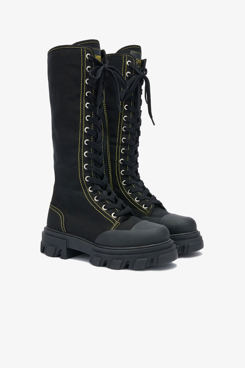 Trail Boots Tall in Black Canvas, Cotton, in colour Black - 2 - GANNI