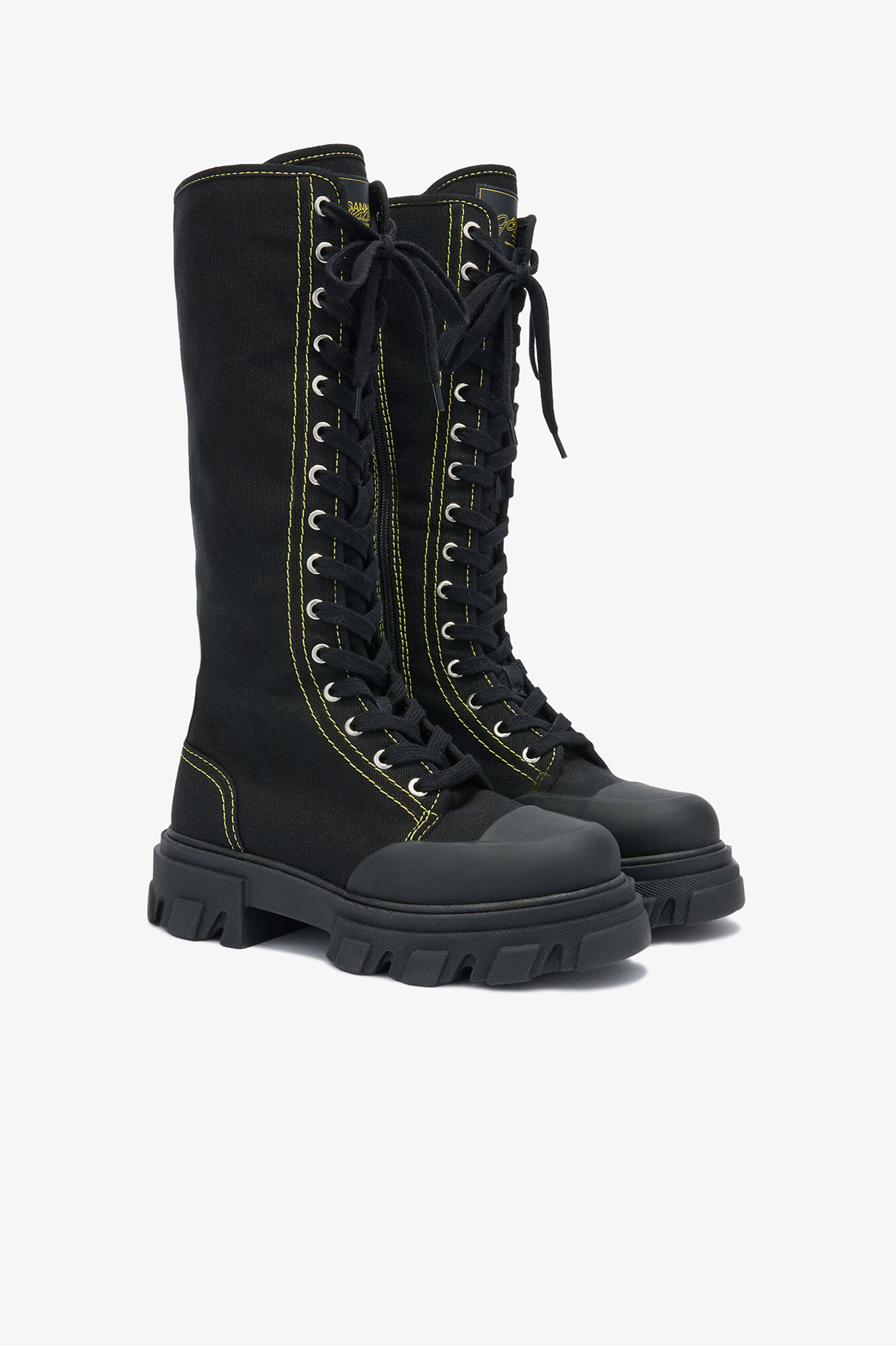 Trail Boots Tall in Black Canvas, Cotton, in colour Black - 2 - GANNI