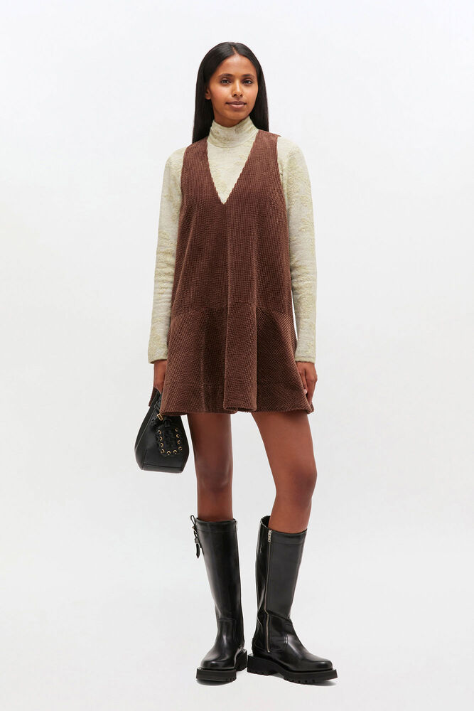 Brown Corduroy Mini Dress, Chicory Coffee