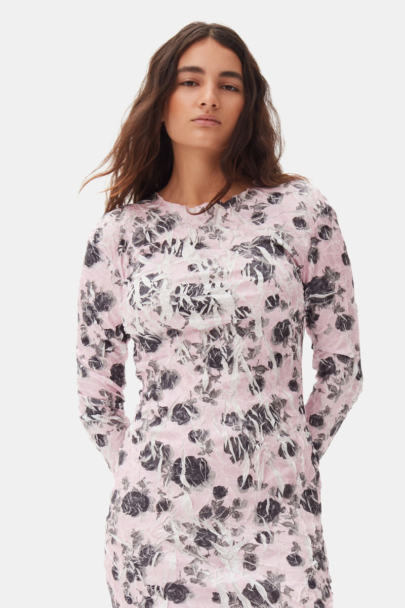 Pink Floral Printed Dress, Recycled Polyester, in colour Corsage - 2 - GANNI