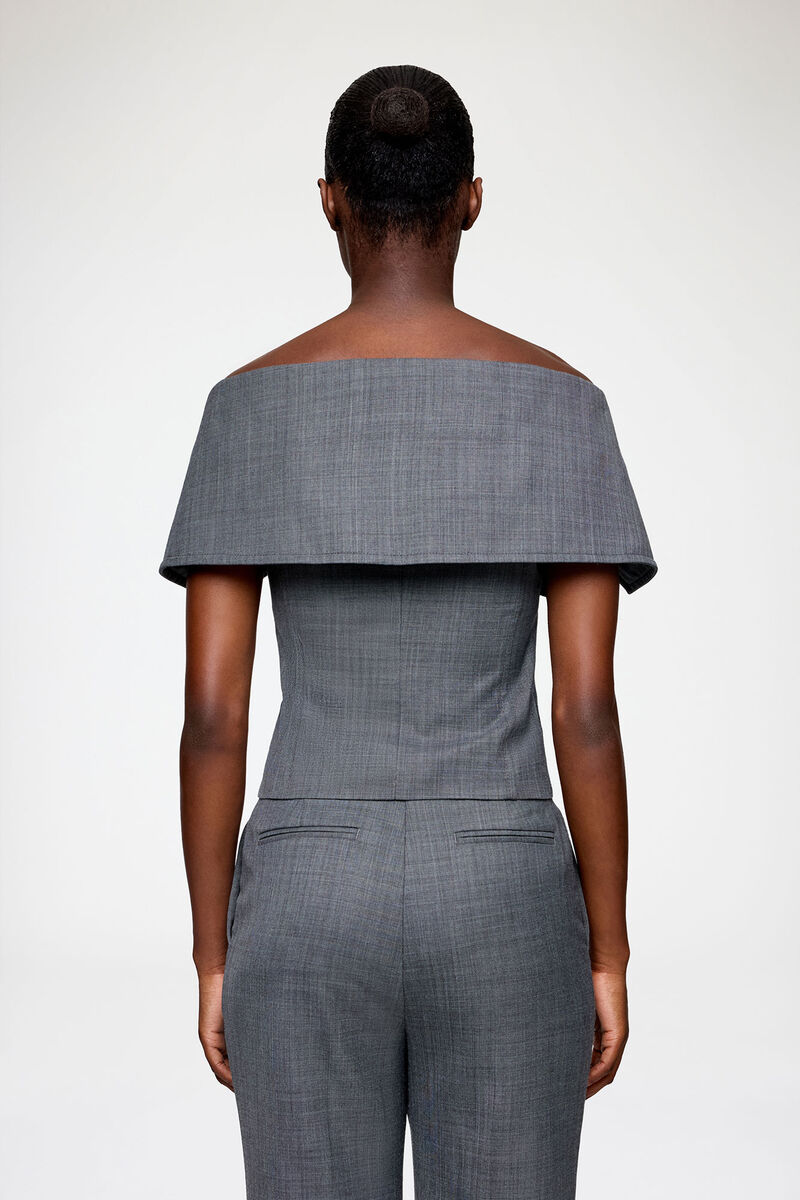 Vest in Grey Wool Melange, in colour Phantom - 3 - GANNI