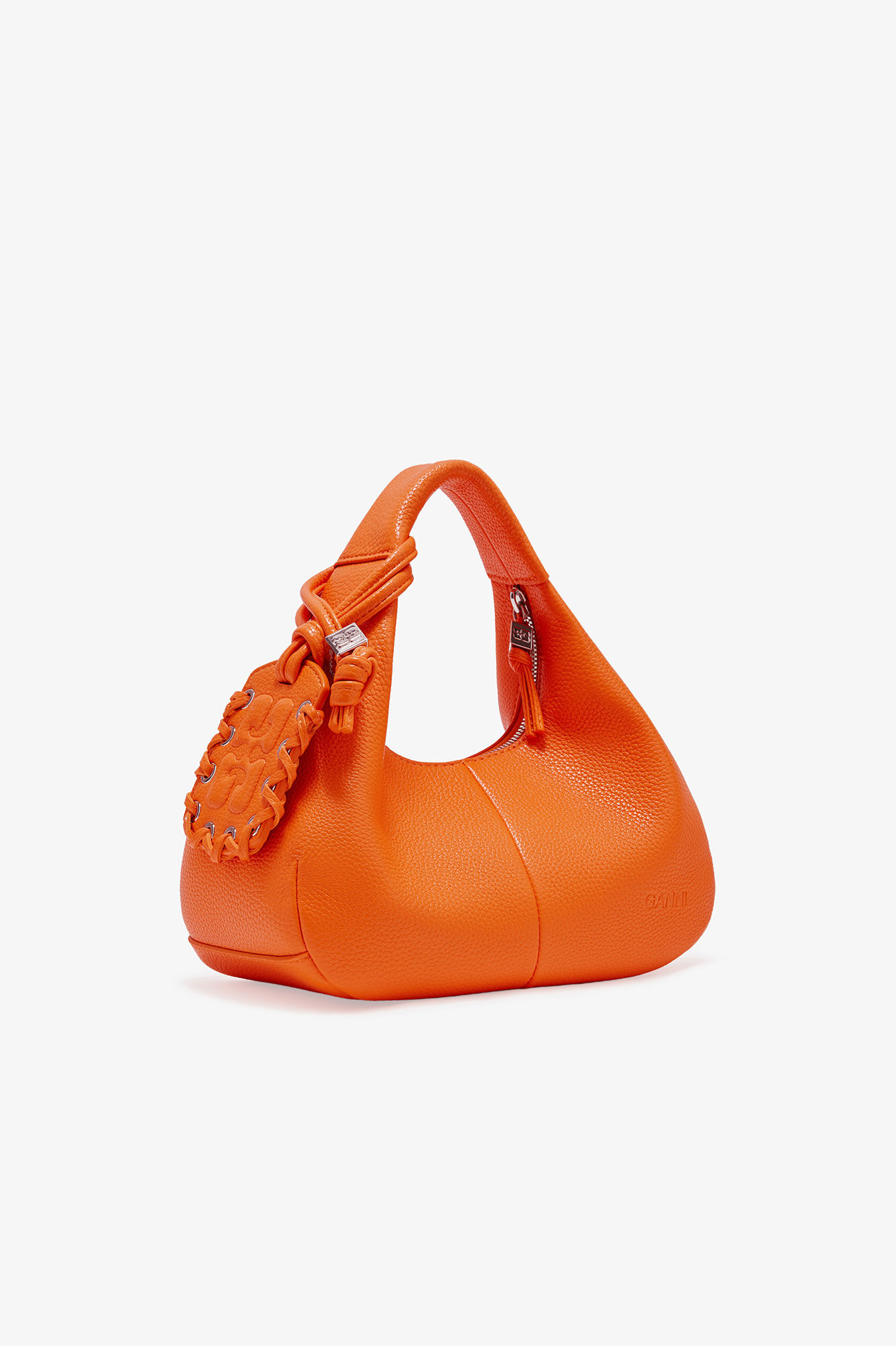 Orange Mini Hobo Bag, Polyurethane, in colour Russet Orange - 8 - GANNI