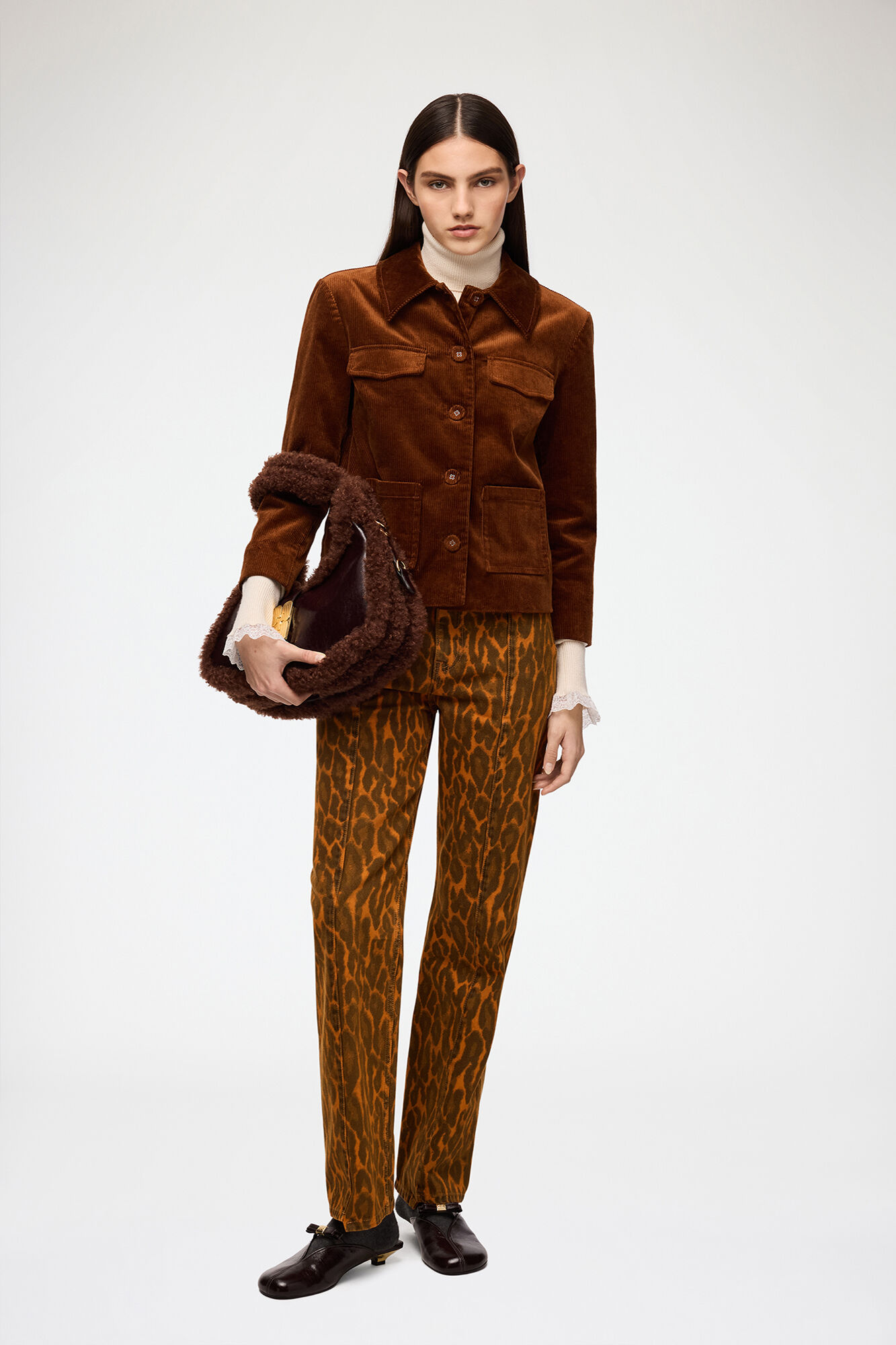 Blazer in Brown Corduroy, Organic Cotton, in colour Tortoise Shell - 2 - GANNI