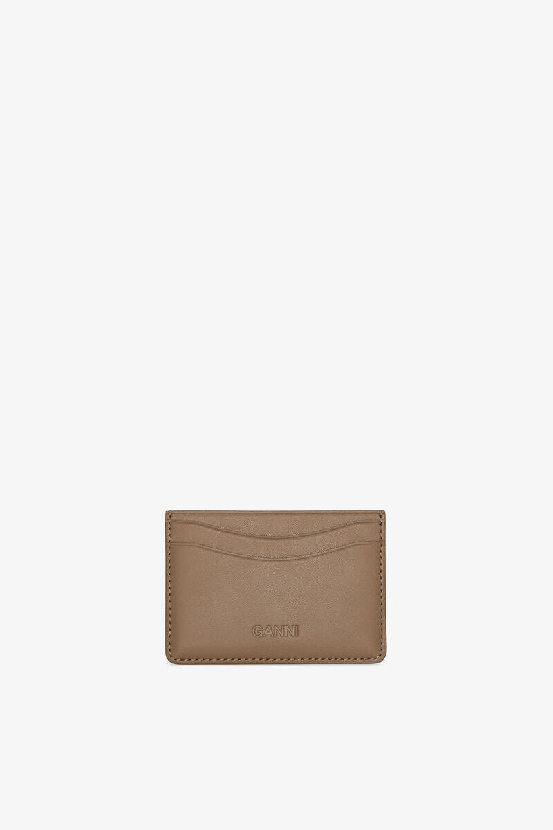 Bou Card Holder in Brown, Recycled Leather, in colour Coca Mocha - 2 - GANNI