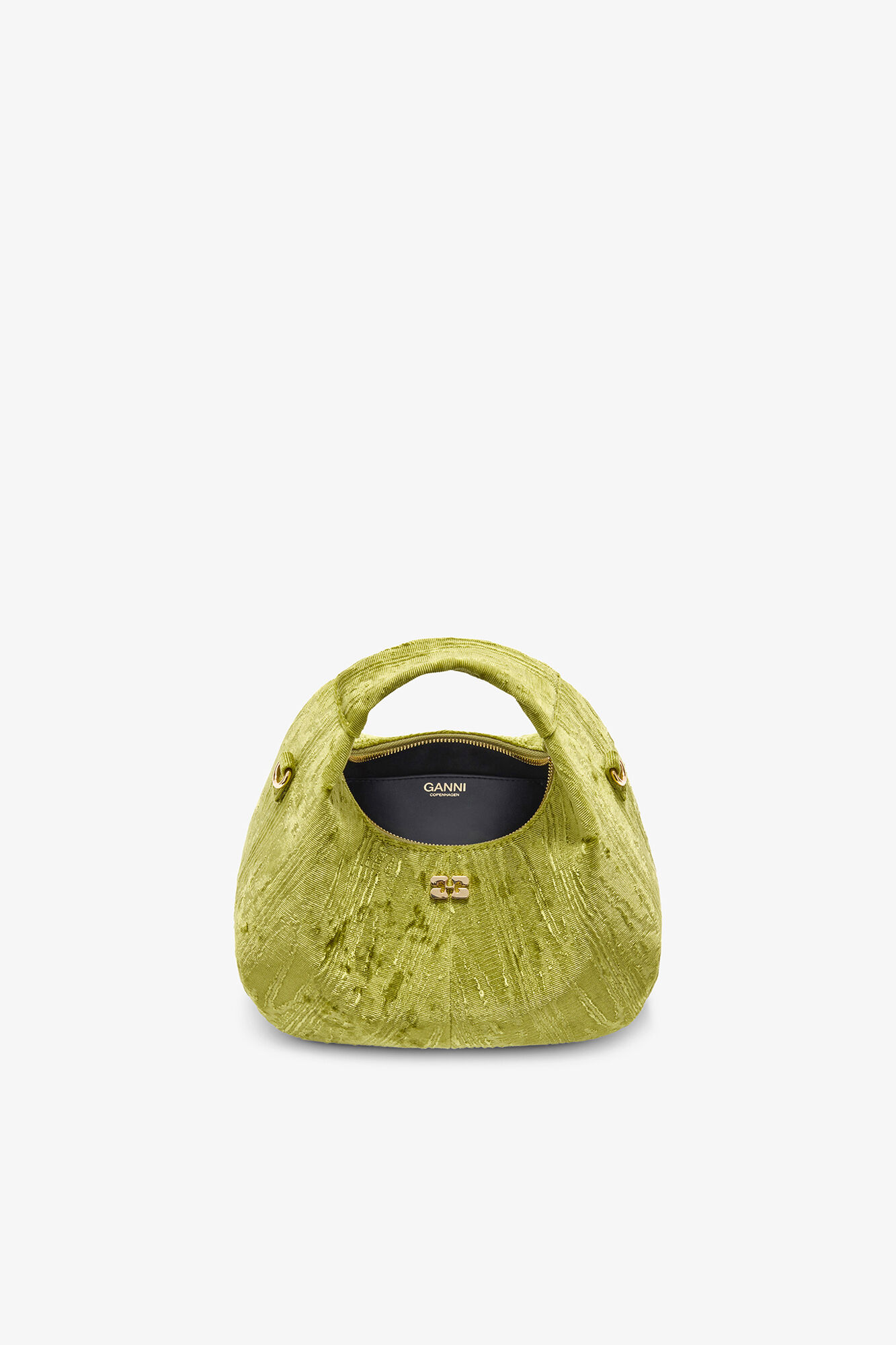 Mini-Hobo-Tasche aus Samt mit Moir&eacute;-Effekt, Recycled Polyester, in colour Spinach Green - 3 - GANNI