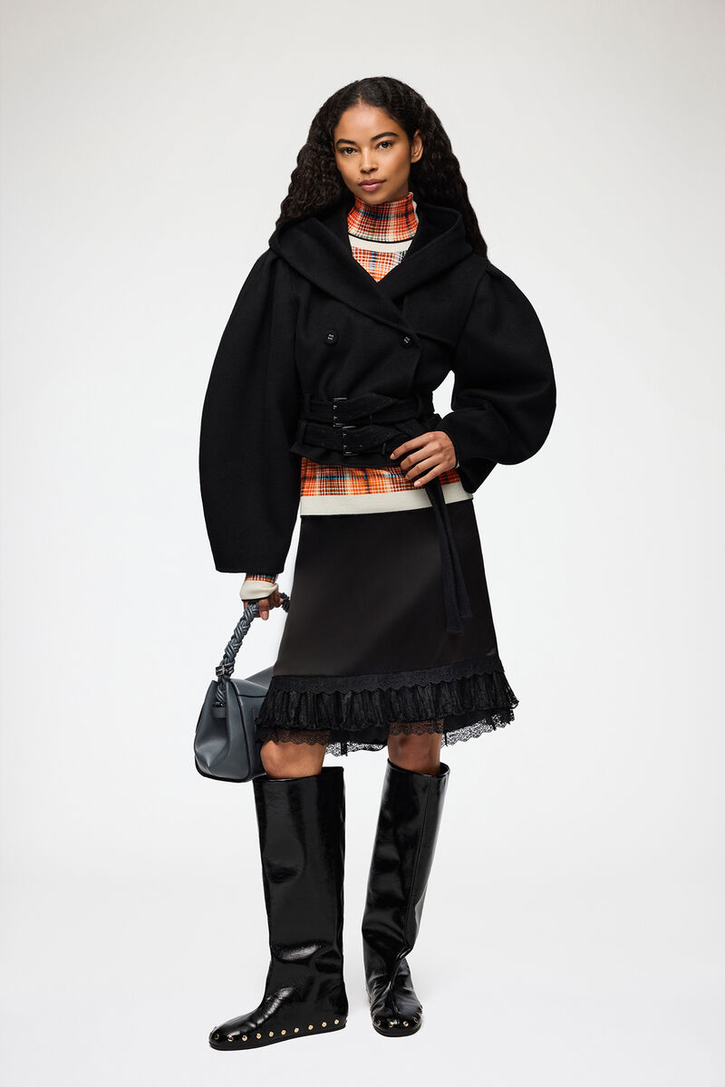 Jacket in Double-Faced Wool, Wool, in colour Black - 2 - GANNI
