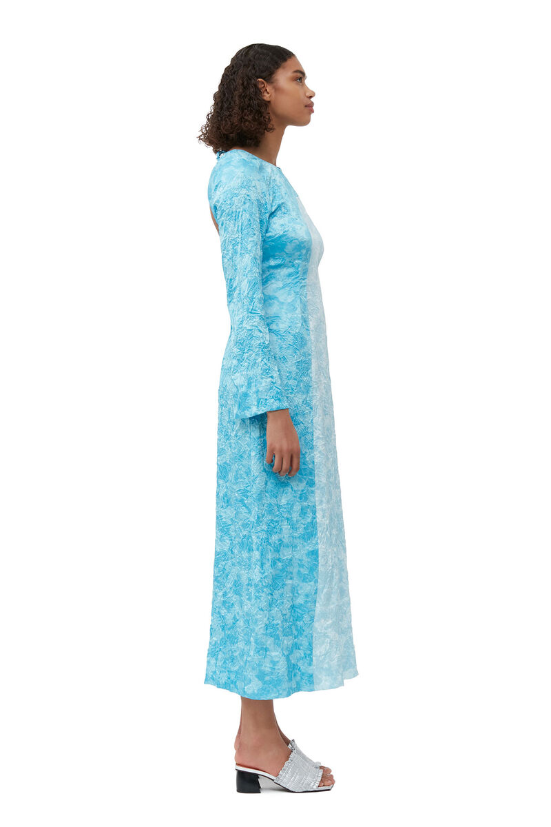 Crinkled Satin Maxi Dress, Elastane, in colour Ethereal Blue - 2 - GANNI