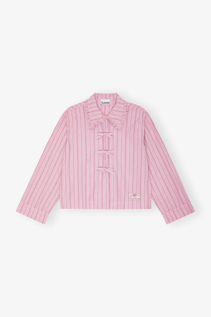 Stripe Cotton Pyjama Shirt, Cotton, in colour Lilac Sachet - 1 - GANNI